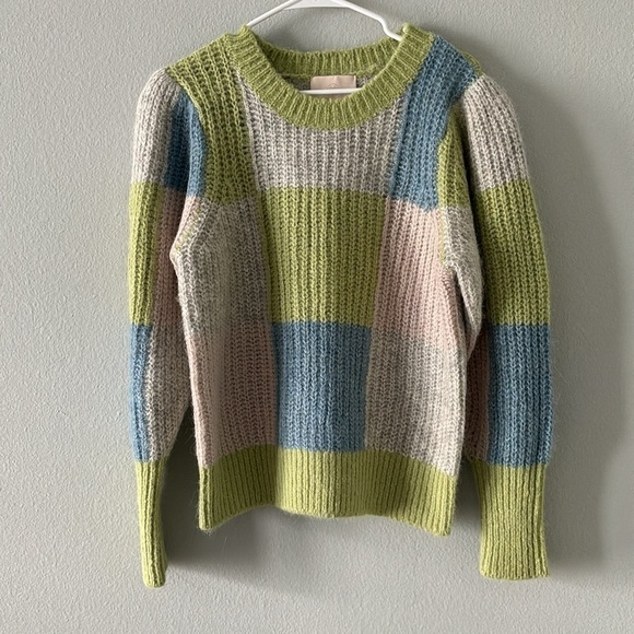 byTiMo Hairy Knit Alpaca Blend Sweater in Green Combo - Picture 3 of 6